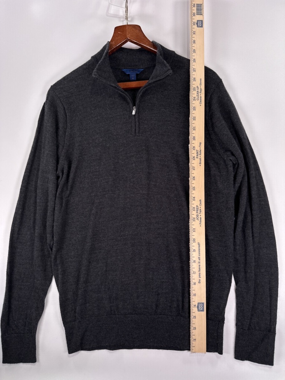 David Donahue Quarter Zip Pullover Sweater Mock Neck Merino Wool Charcoal M - Picture 9 of 10